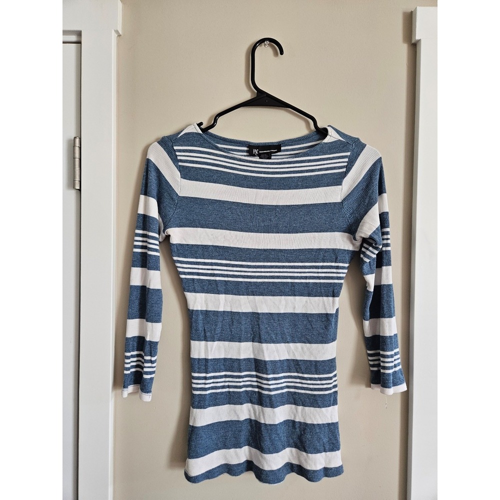 INC extra small stretchy comfy spring work office top blue white stripe sailor